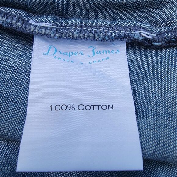 Draper James Sleeveless Dark Denim Chambray Ruffle Shift Dress Wmns Sz L Pockets - Picture 4 of 4